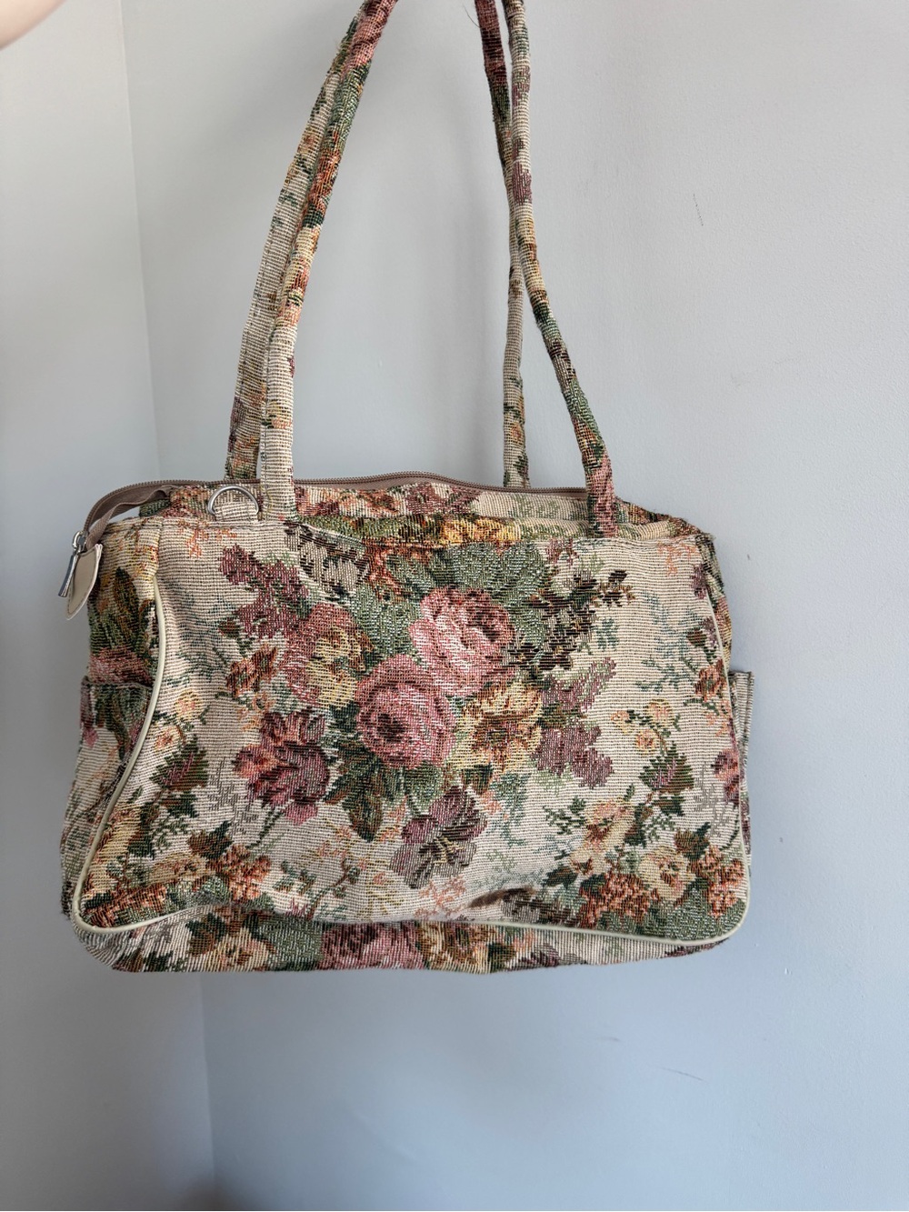 Floral Tapestry Shoulder Bag in Pink and Green